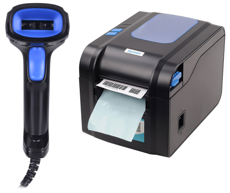 Комплект Xprinter XP-370B (USB) Черный + SUNTEK 2D Wired Barcode Scanner (ST1100D) Blue