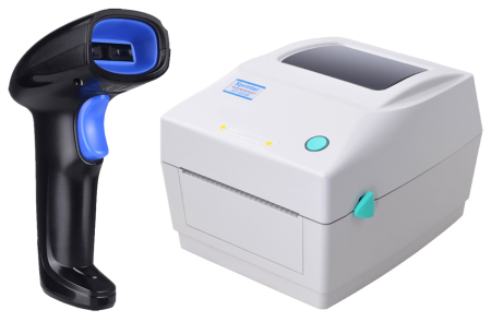 Комплект Xprinter XP-460B (USB, Bluetooth) Белый + SUNTEK 2D Wireless Barcode Scanner (ST1100DW) Blue